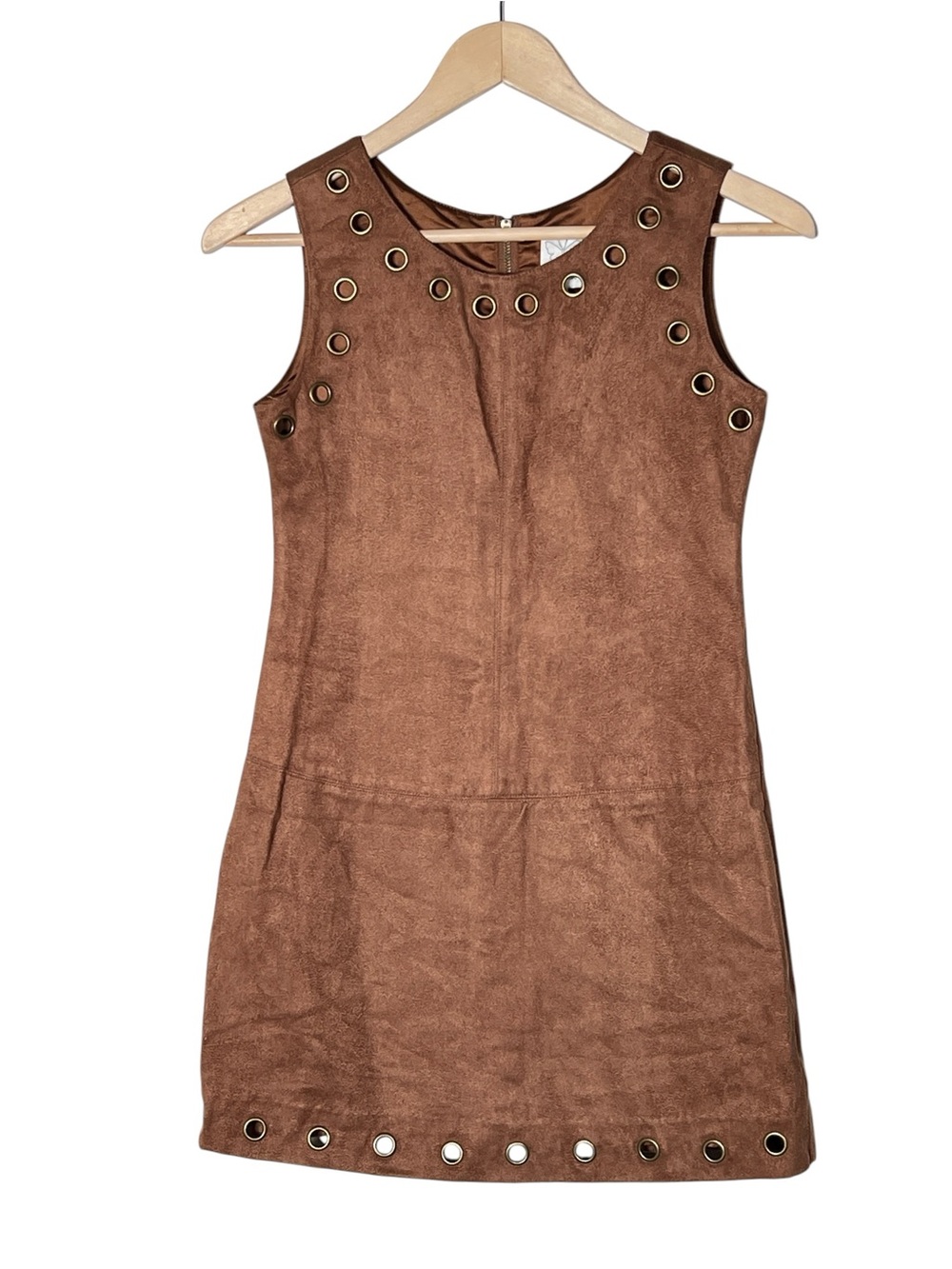 Ella Moss Sleeveless Faux Suede Grommet Shift Dress in Brown Girls 14 B124